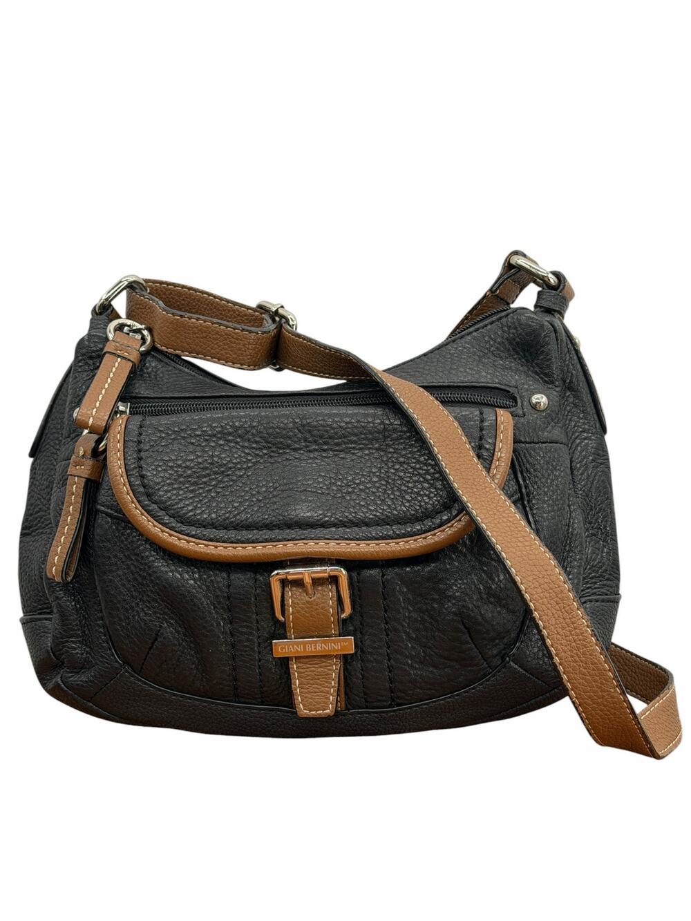 Giani Bernini Leather Saddle Shoulder Bag Black Brown Women's Classic Pockets